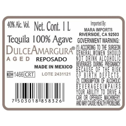 Dulce Amargura Aged Reposado 1L - Main Street Liquor