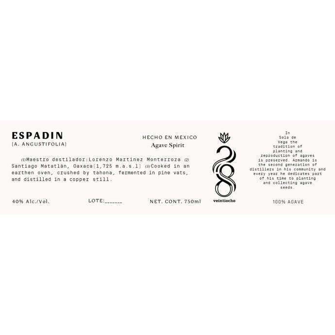 Veintiocho Espadin Agave Spirit - Main Street Liquor